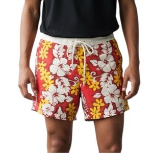 Island Imports Hawaiian Swim Shorts Men’s XL Red Yellow Tropical Floral Vintage